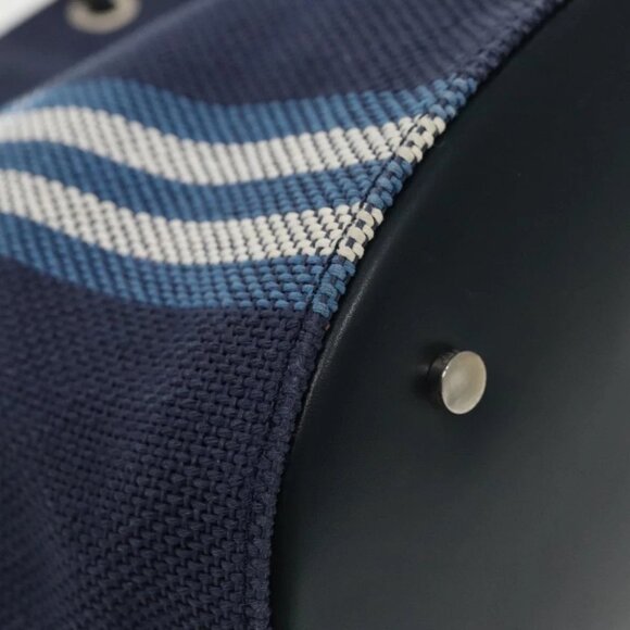 BURBERRY Nova Check Tote Bag Canvas Navy Silver - Picture 9 of 16